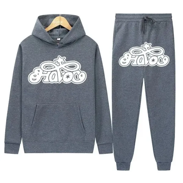 Design Halo Graphic Hoodie and Sweatpants Set Gray - 1