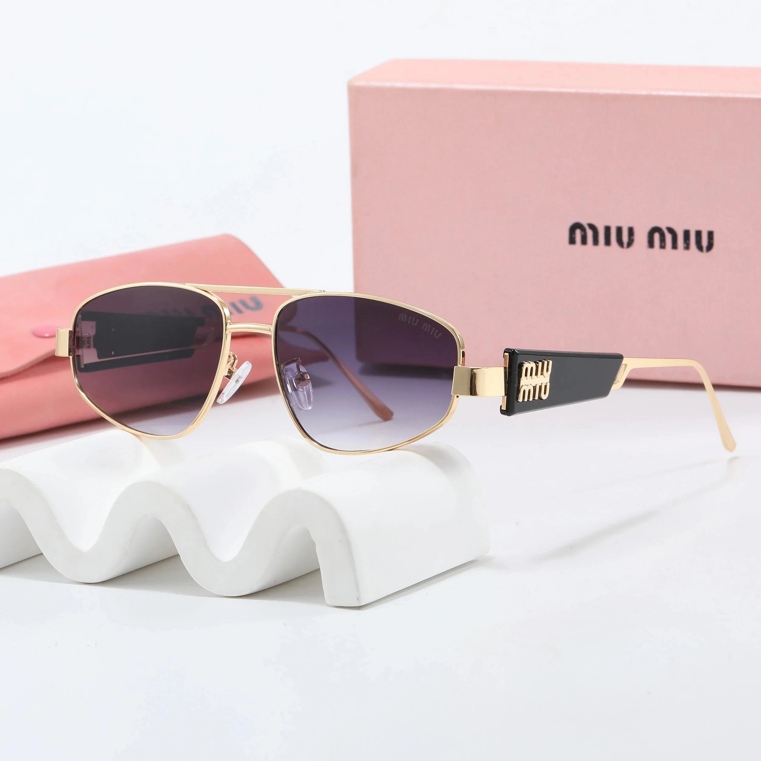 Miu Miu Round Rimless Sunglasses Tortoiseshell Gold Brown Gradient - 10