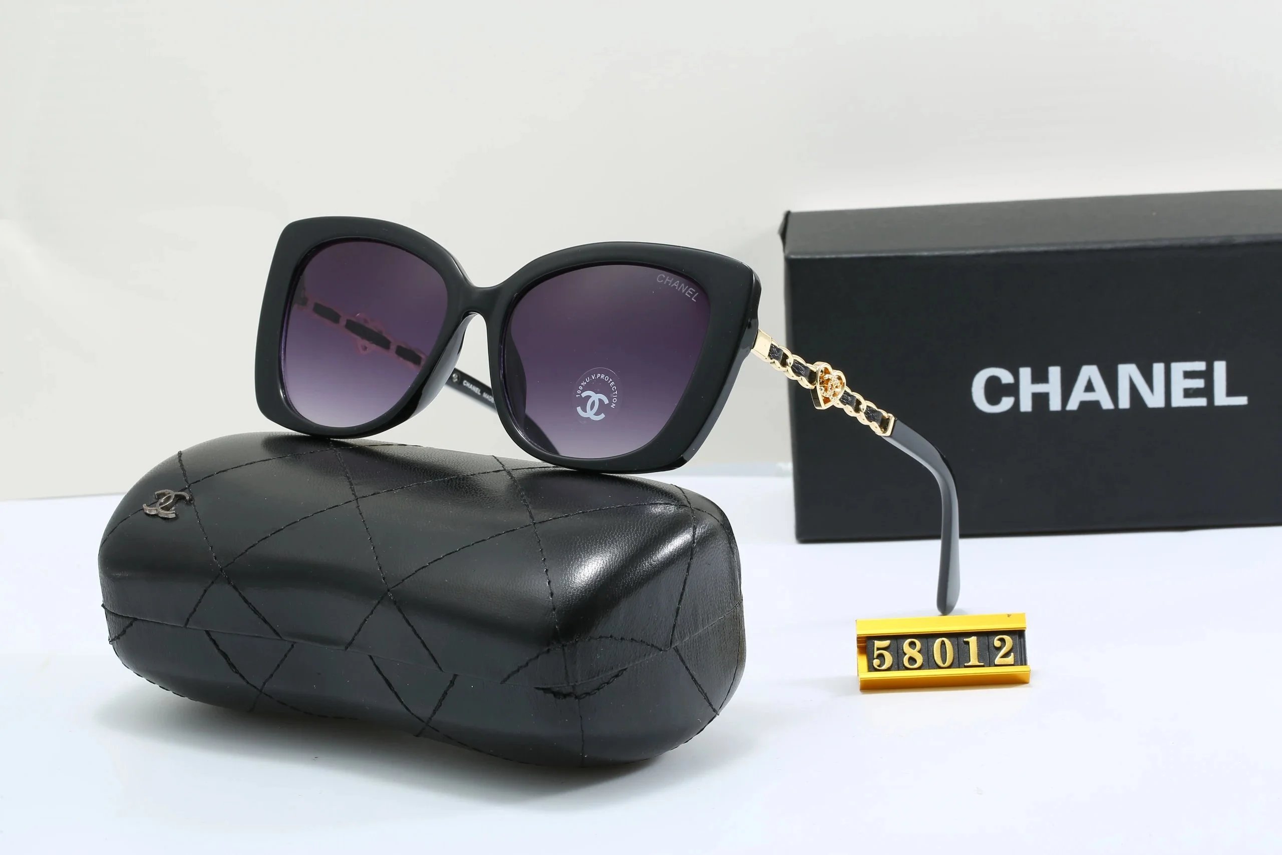 Chanel Cat-Eye Gradient Brown Sunglasses with Chain Detail - 16