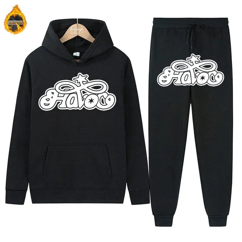 Design HAVOC Graphic Hoodie and Sweatpants Set Yellow - 20
