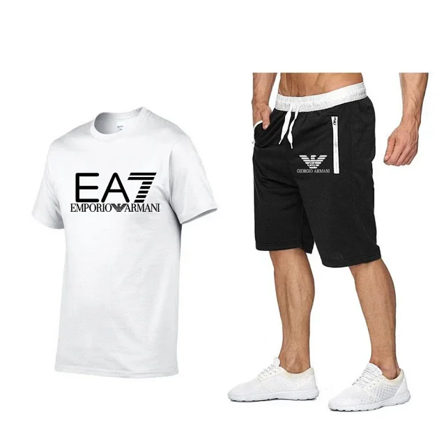 Emporio Armani Matching Sets EA7 logo T-shirt and drawstring zip-pocket shorts set product detail image 12