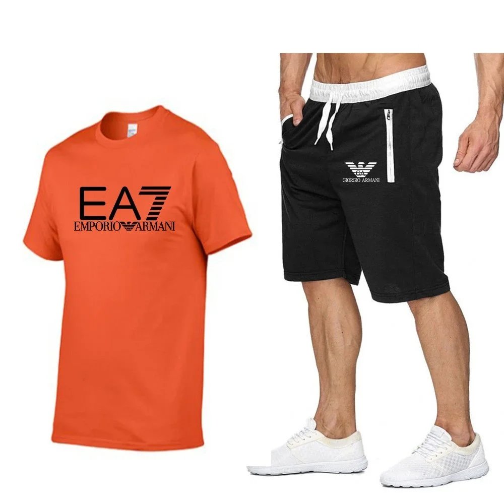 Emporio Armani Matching Sets EA7 logo T-shirt and drawstring zip-pocket shorts set — 31