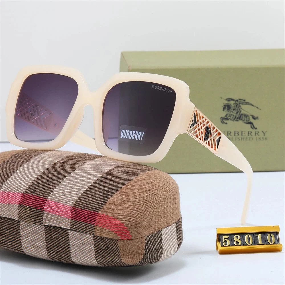 Burberry Oversized Square Frame Sunglasses Cream with Check Detail - 1