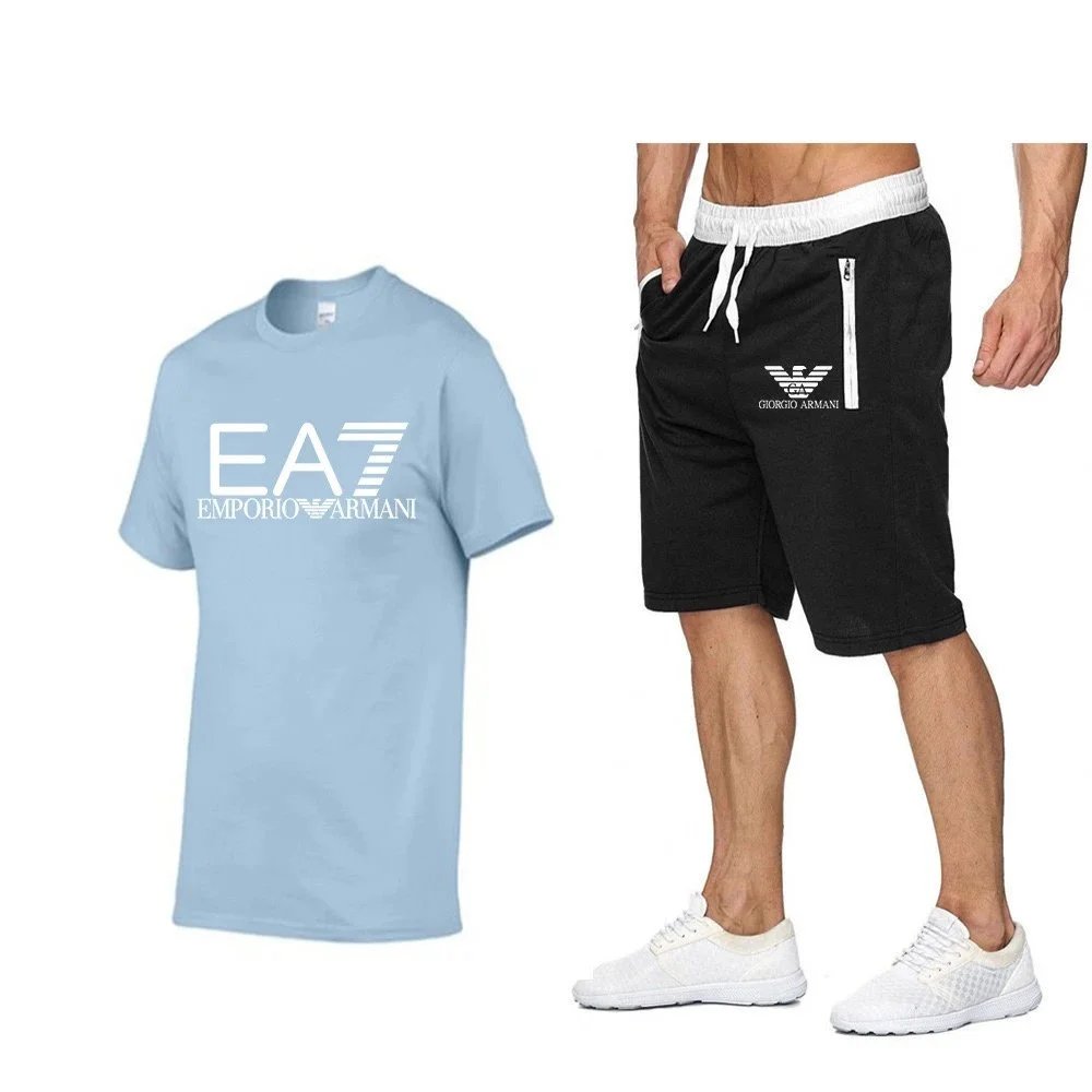 Emporio Armani Matching Sets EA7 logo T-shirt and drawstring zip-pocket shorts set — 33