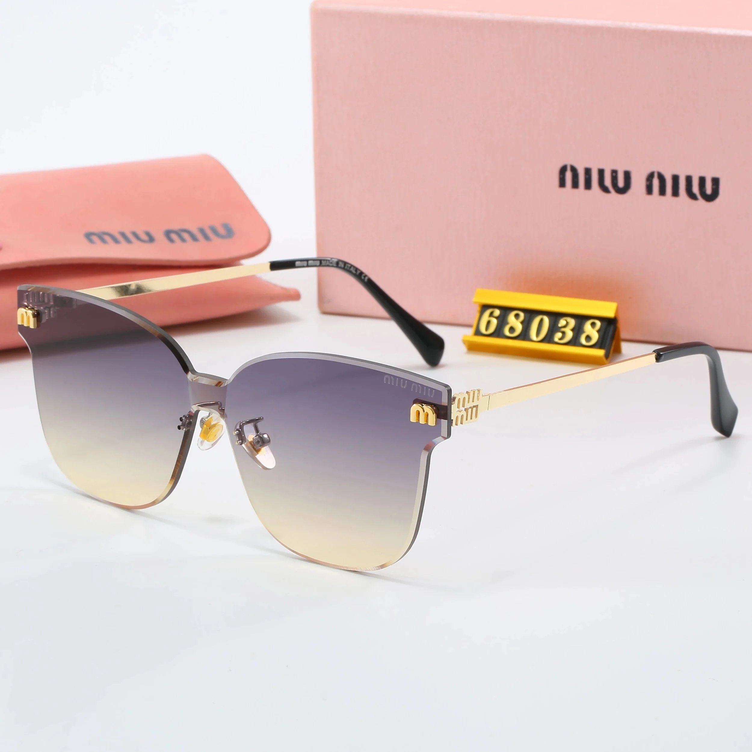 Miu Eyewear Rimless geometric sunglasses with logo temples — 8