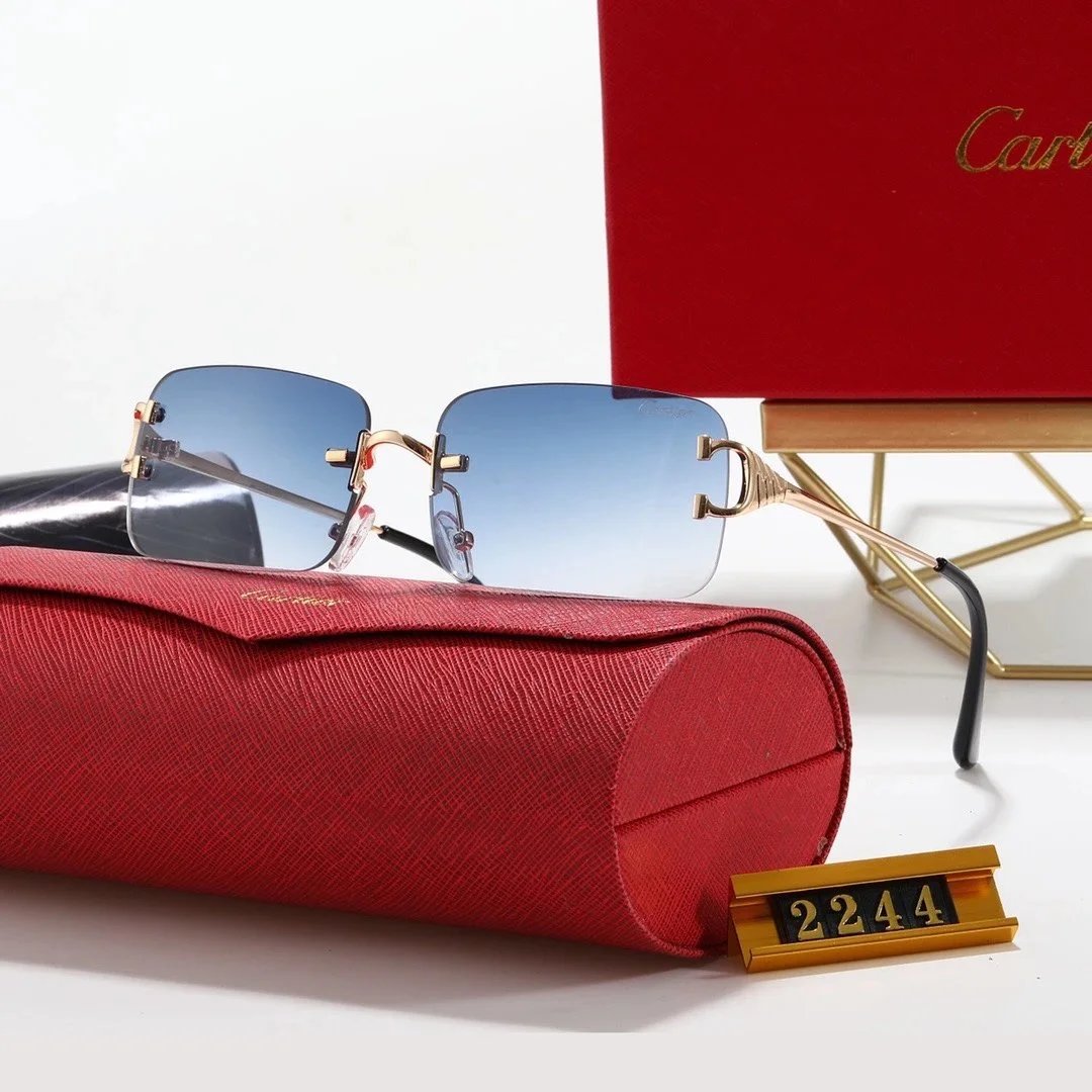Cartier Santos de Cartier Rimless Sunglasses Gray Gradient Gold - 10