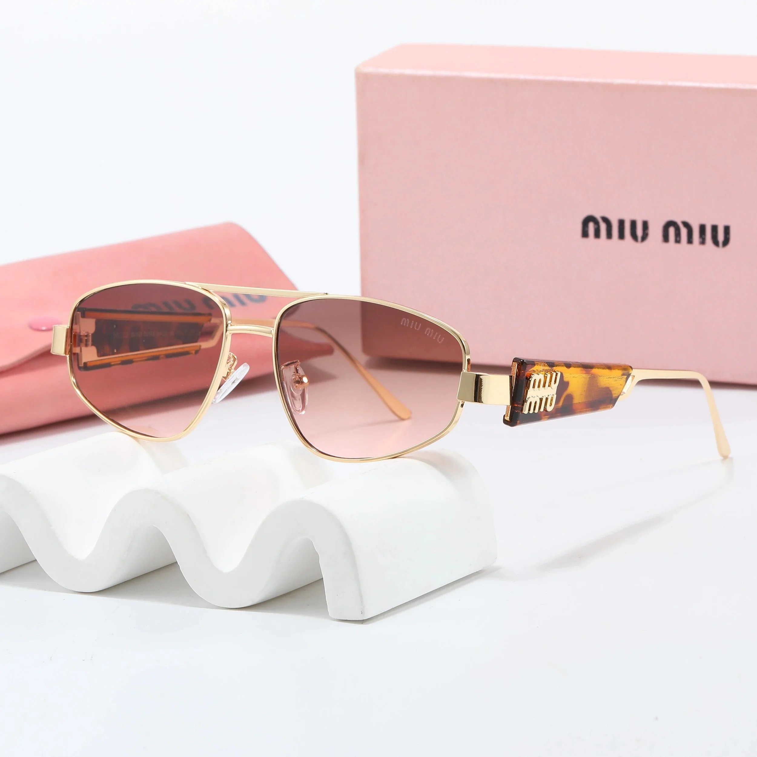 Miu Miu Round Rimless Sunglasses Tortoiseshell Gold Brown Gradient - 6