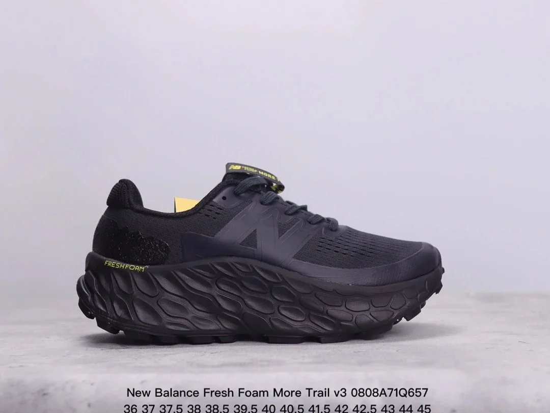 New Balance Fresh Foam More Trail v3 Black Neon Yellow Running Shoes - 3