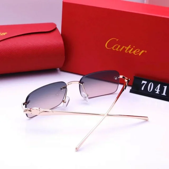 Cartier Eyewear Rimless rectangular sunglasses with gold-tone temples product detail image 3