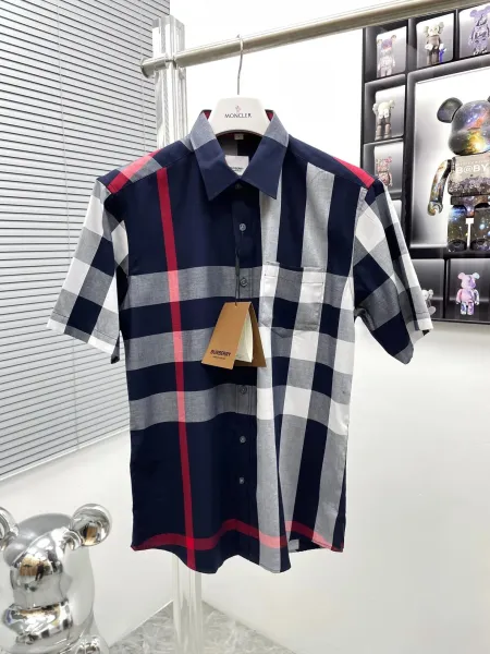 Burberry Check Pattern Short-Sleeve Shirt Navy Multicolor - 1