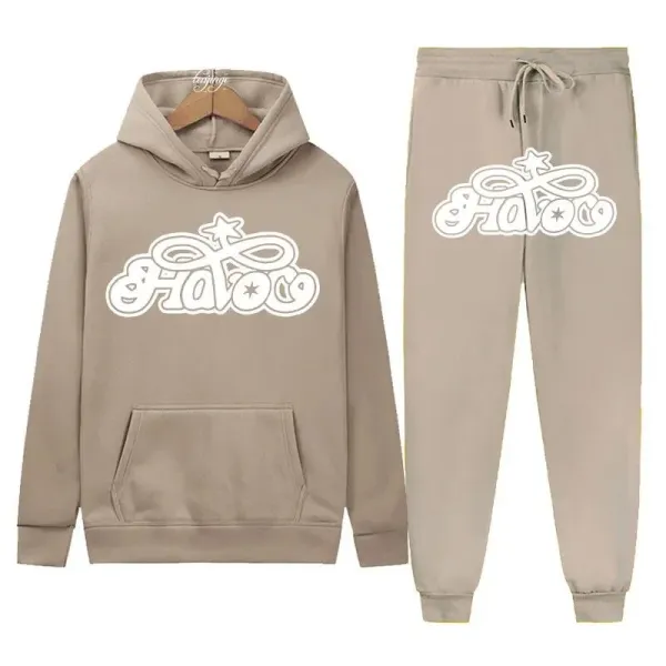 Design Hato Logo Beige Hoodie and Sweatpants Set - 1