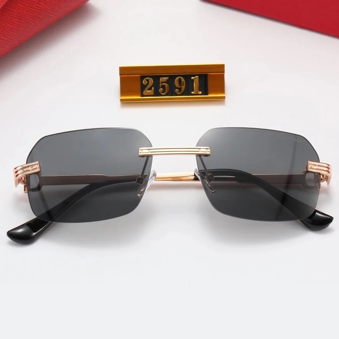Rimless Square Sunglasses with Gold Accents Black