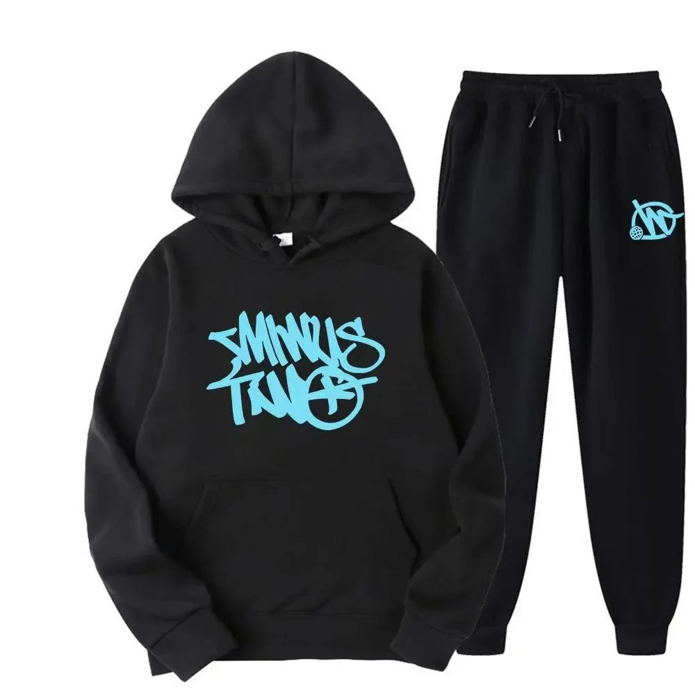 Design Graffiti Logo Yellow Hoodie and Sweatpants Set - 2