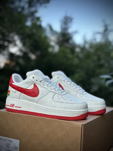 Louis Vuitton x Nike Air Force 1 Low White and Red Monogram Sneakers - 1
