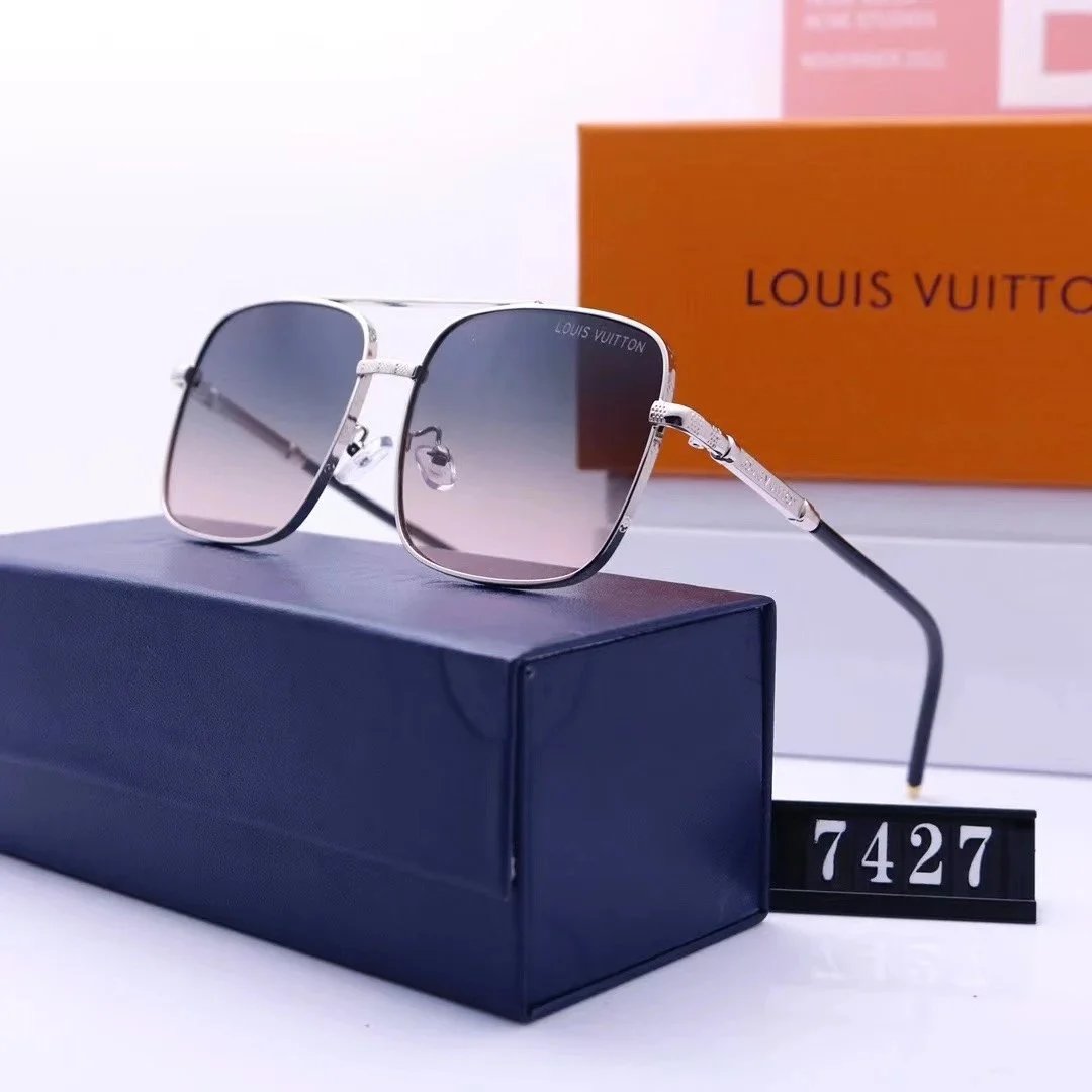 Louis Vuitton Square Aviator Sunglasses Gradient Brown Gold Frame - 5