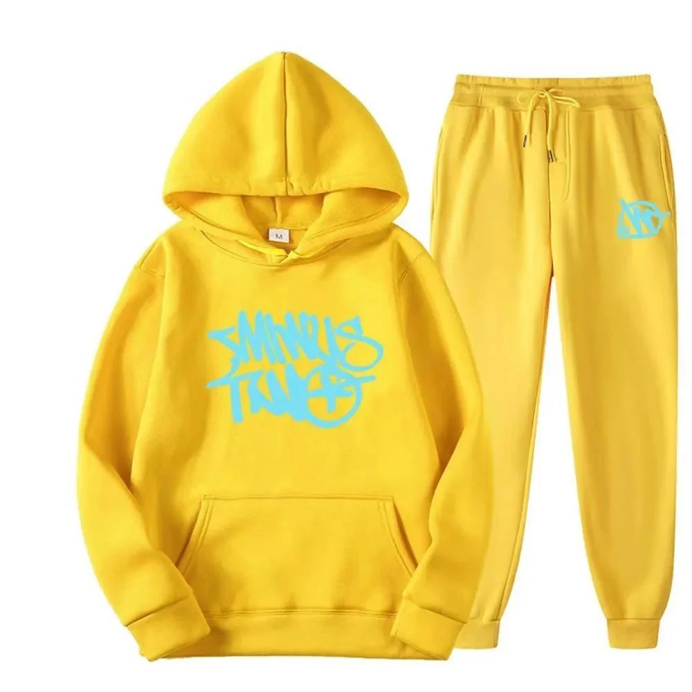Design Graffiti Logo Yellow Hoodie and Sweatpants Set - 7