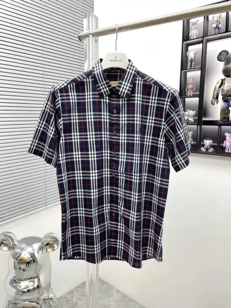 Moncler Checkered Short-Sleeve Shirt Navy - 1
