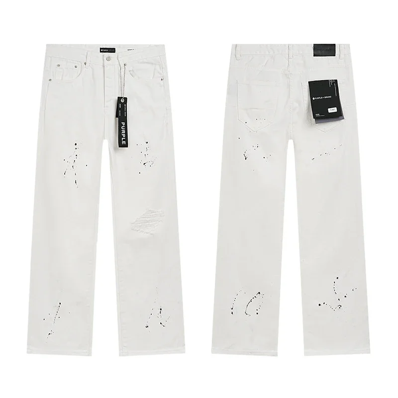 Purple Brand — Splatter-Paint Distressed Straight-Leg Jeans