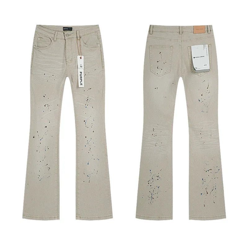 Purple Brand — Splatter-Paint Distressed Straight-Leg Jeans