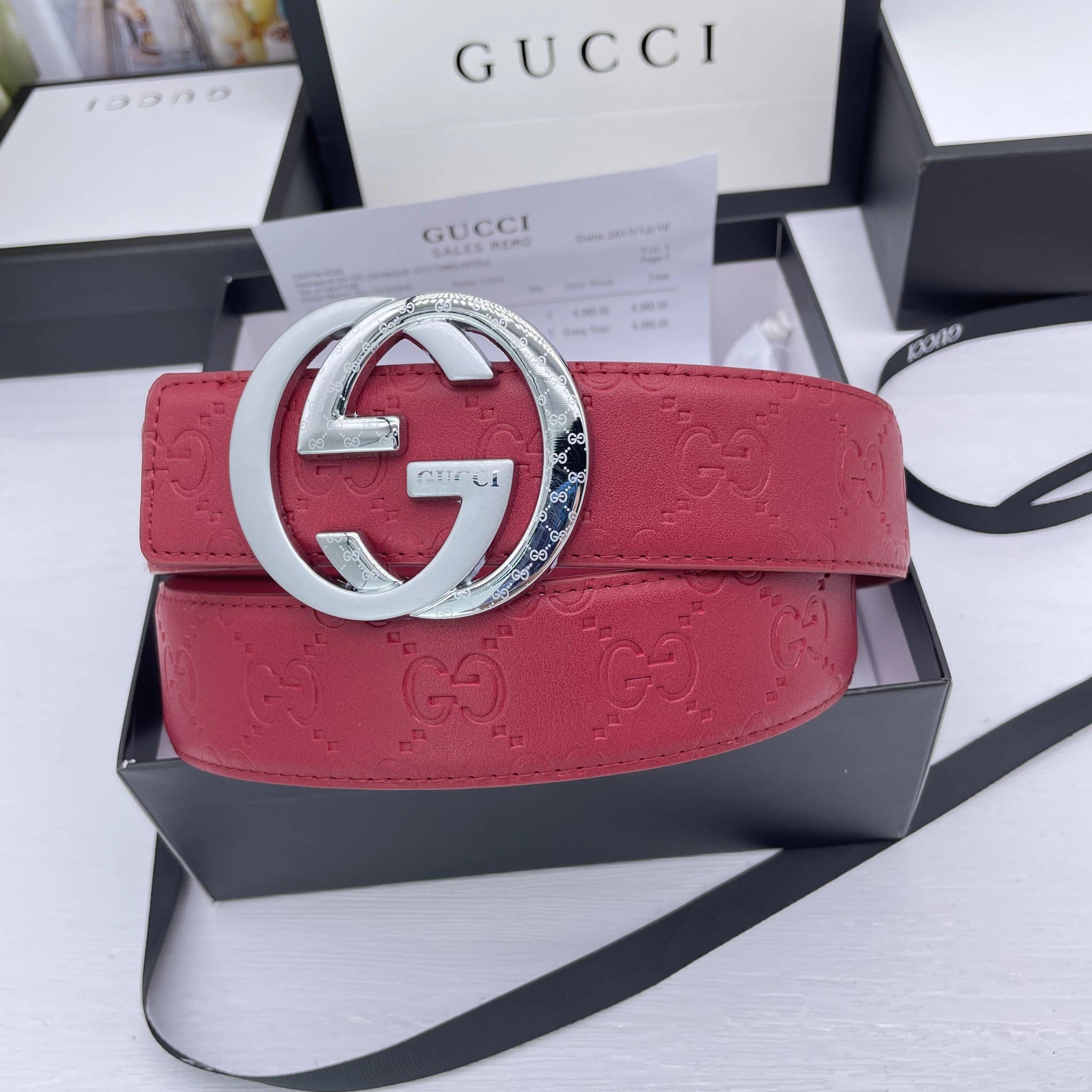 Gucci Belts GG Monogram Belt with Double G Buckle — 13