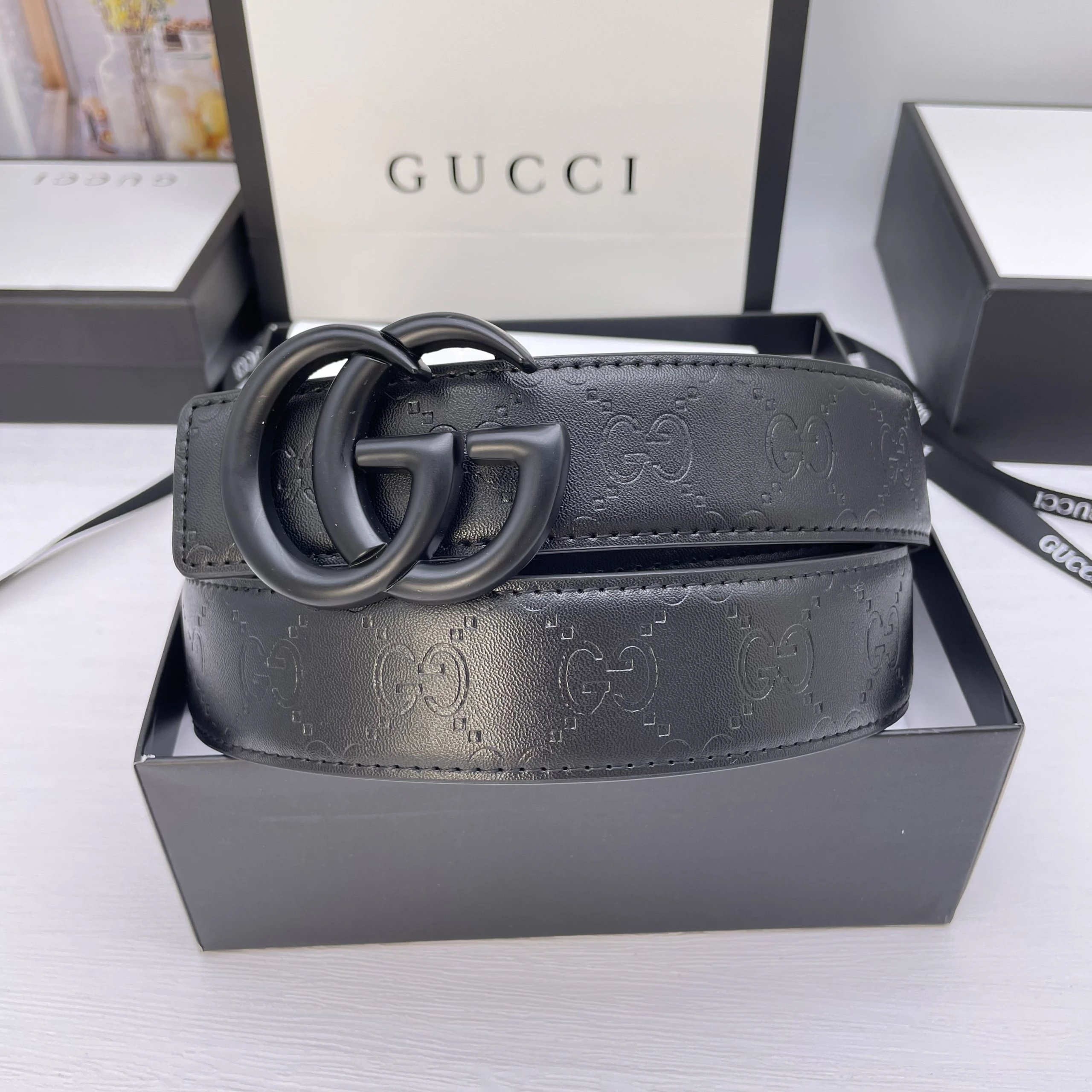 Gucci Belts GG Monogram Belt with Double G Buckle — 36