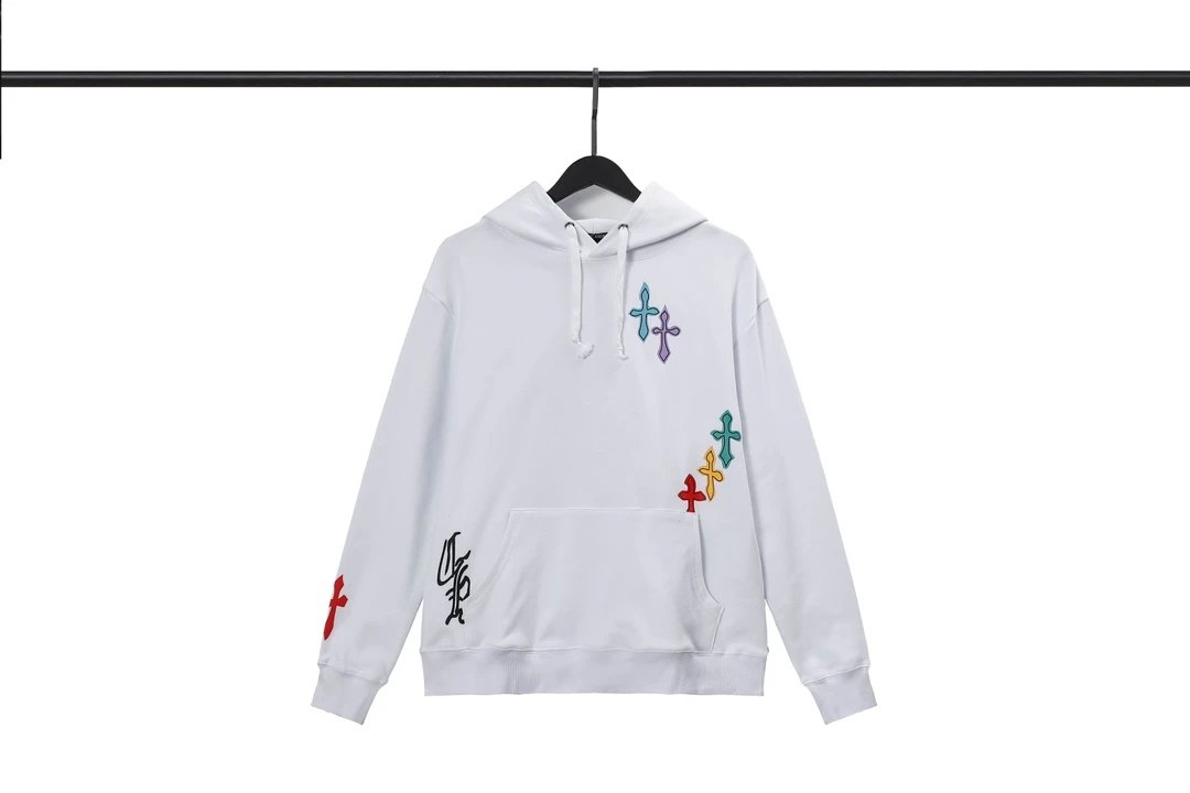 Chrome Hearts Colorful Cross Patch Embroidered White Hoodie - rep bluzy z kapturem
