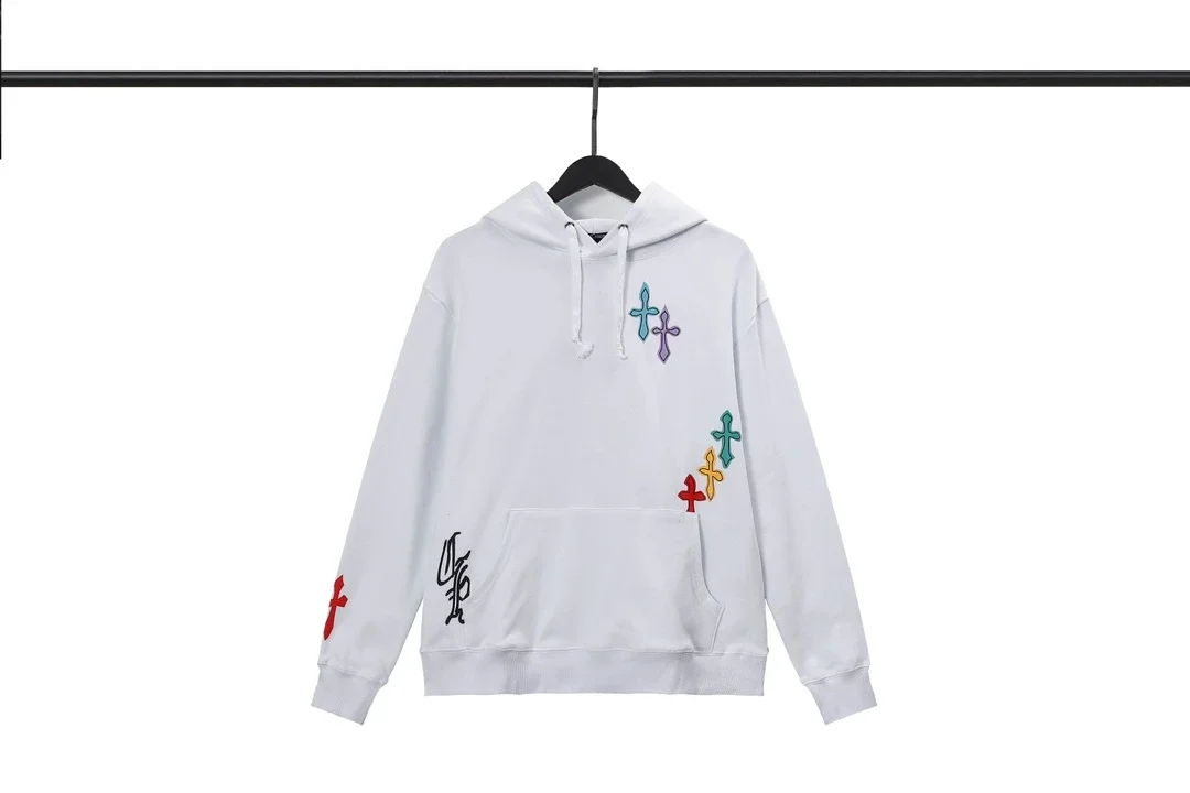 Chrome Hearts Colorful Cross Patch Embroidered White Hoodie
