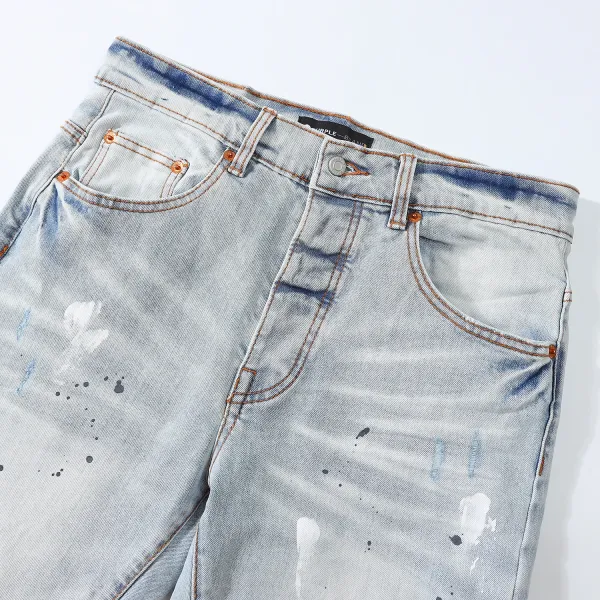 Purple Paint Splatter Distressed Slim Fit Jeans - 14