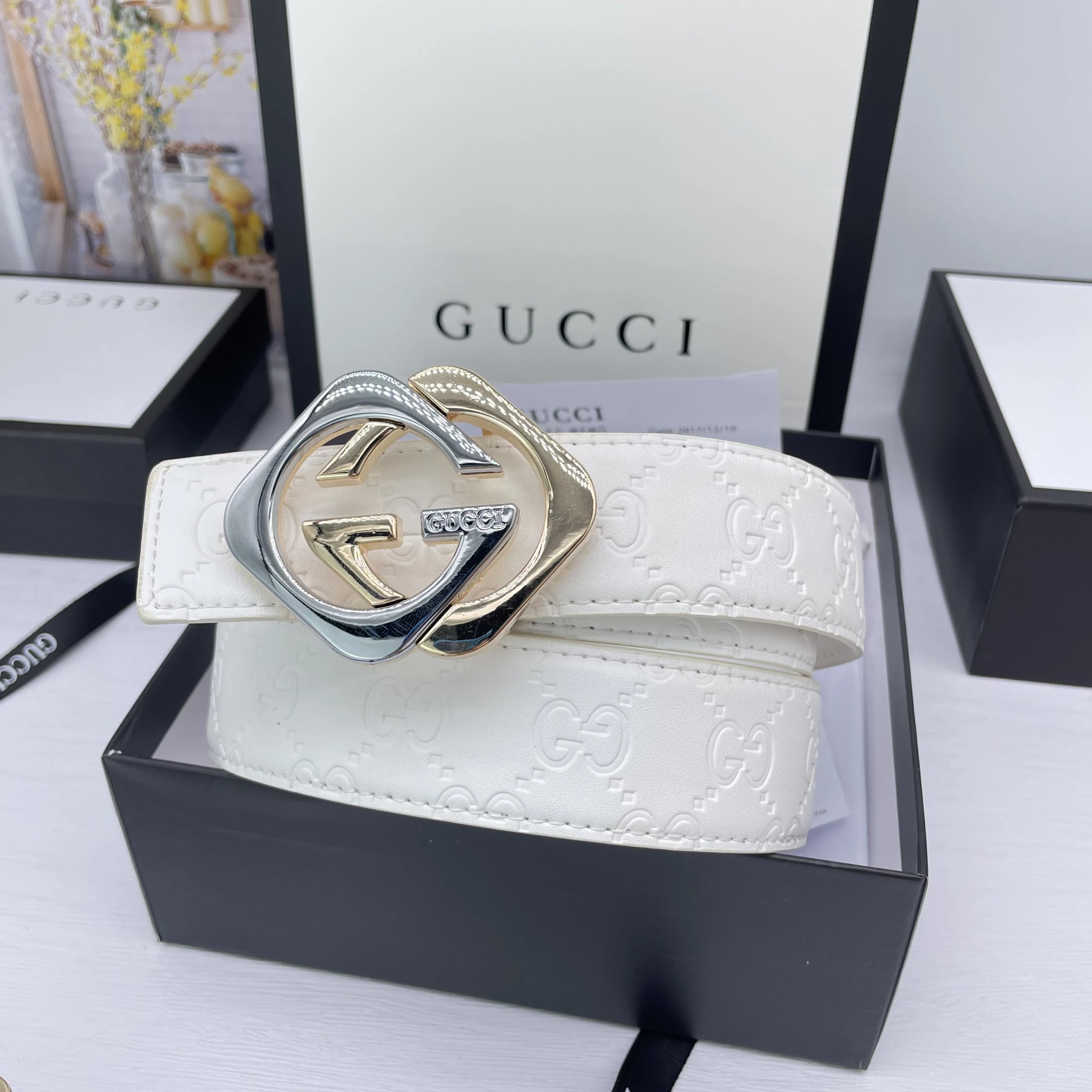Gucci Belts GG Monogram Belt with Double G Buckle — 37