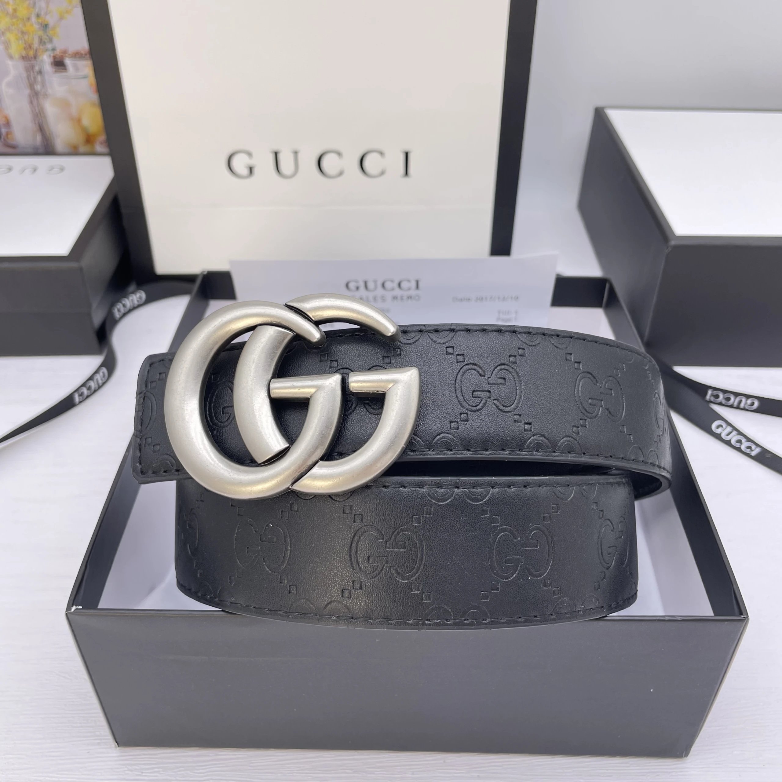 Gucci Belts GG Monogram Belt with Double G Buckle — 28