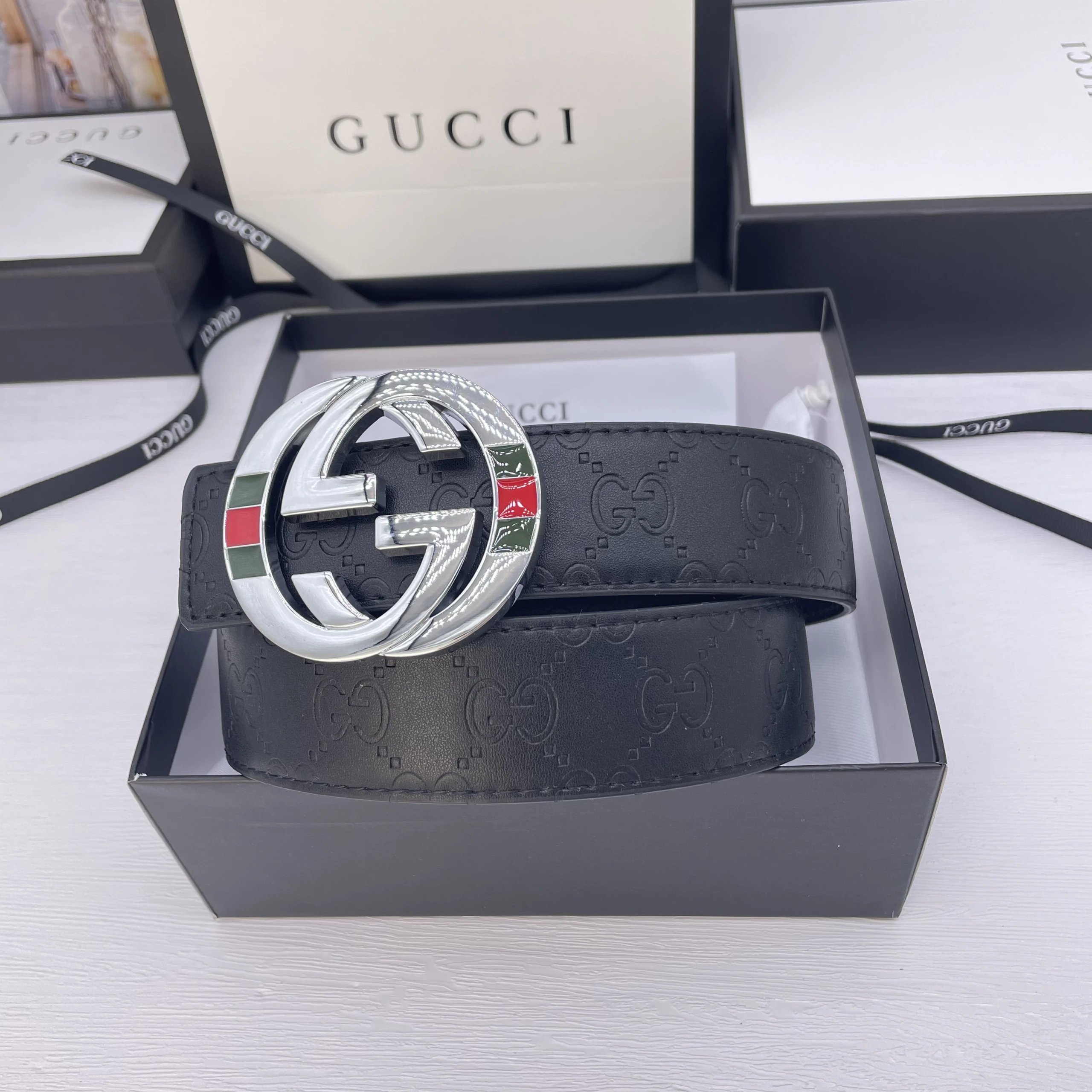 Gucci Belts GG Monogram Belt with Double G Buckle — 25