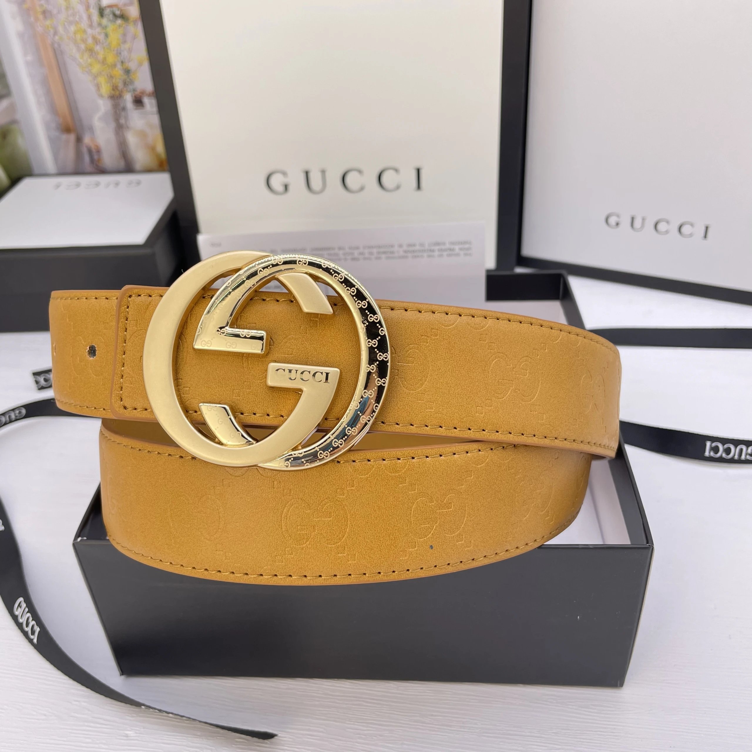 Gucci Belts GG Monogram Belt with Double G Buckle — 22