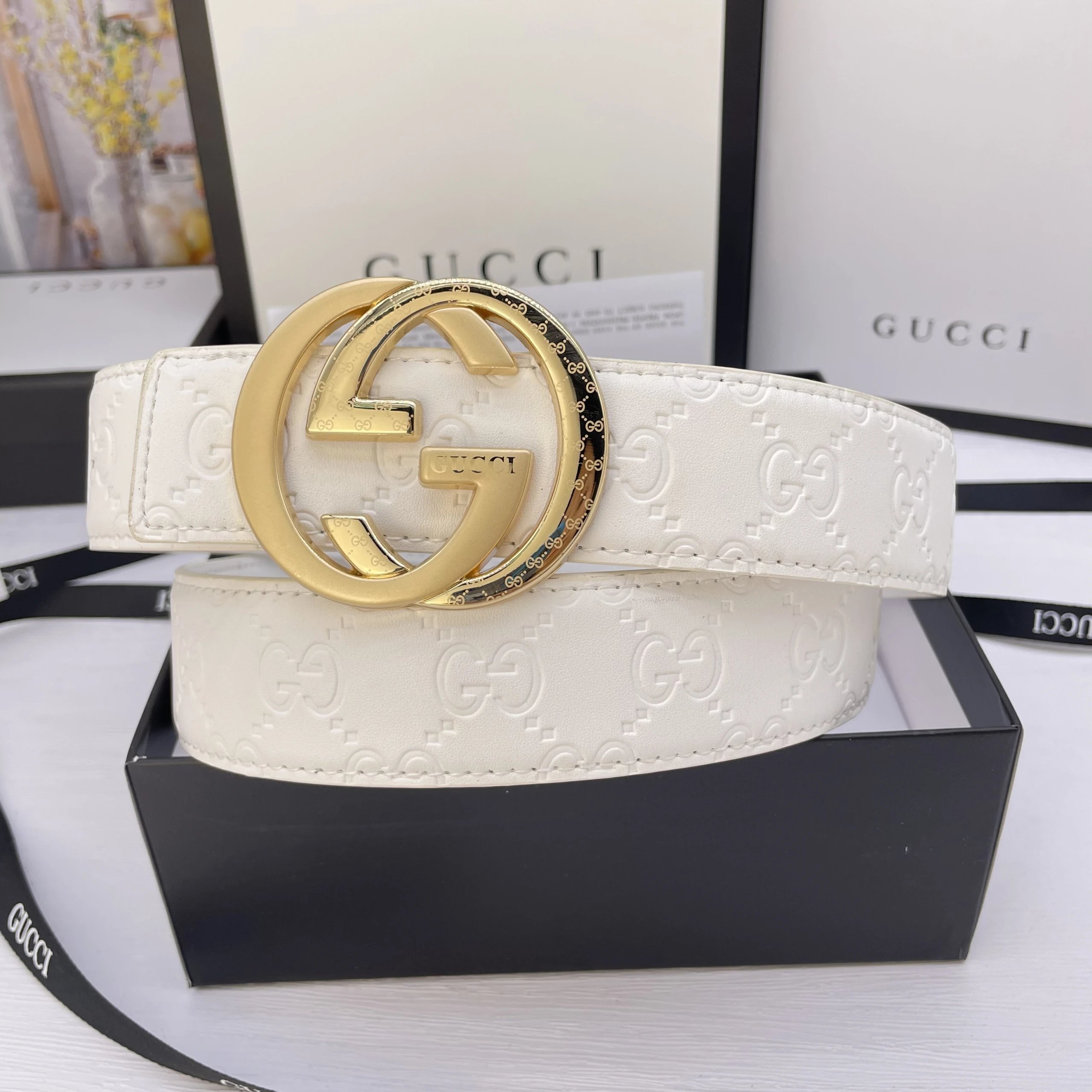 Gucci Belts GG Monogram Belt with Double G Buckle — 39