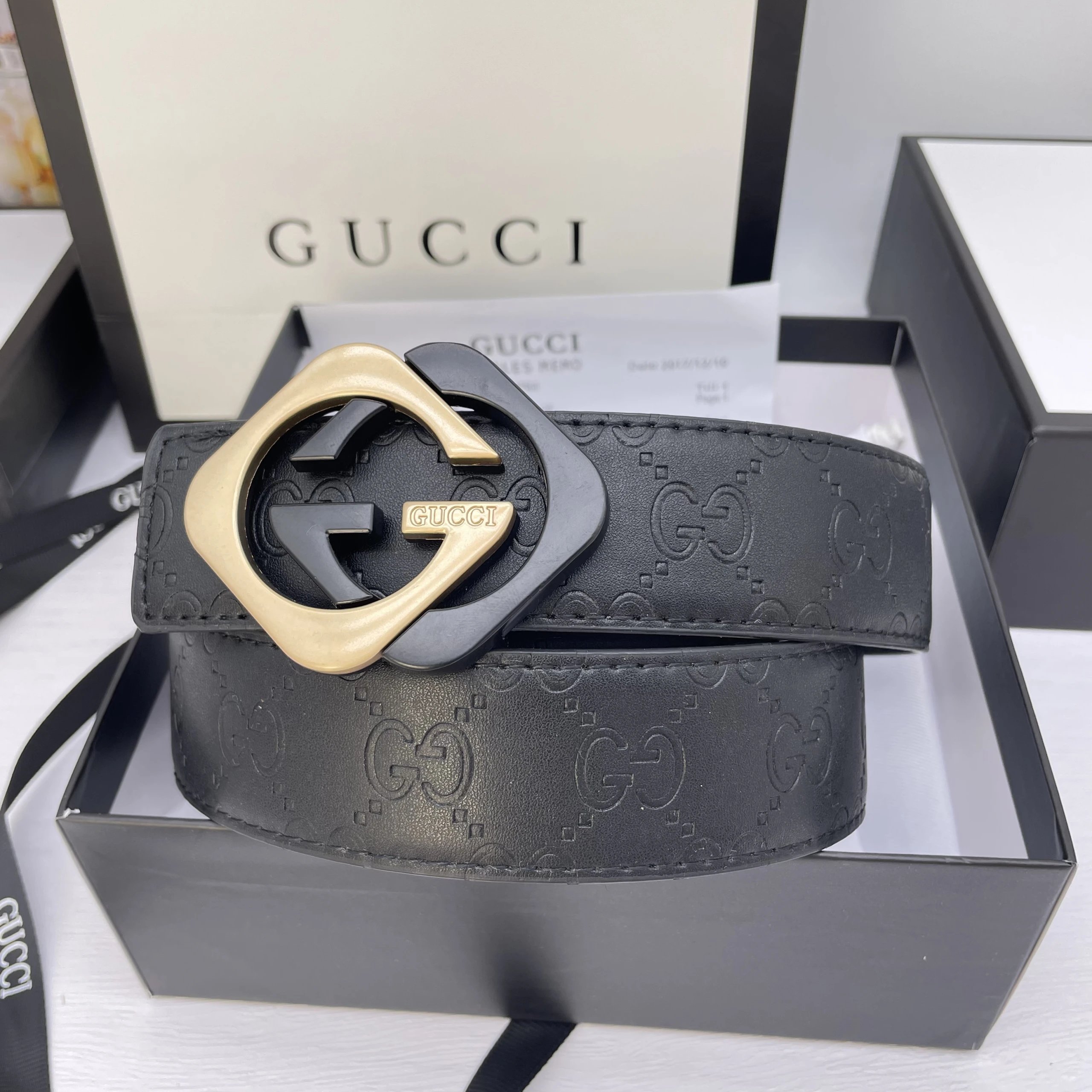 Gucci Belts GG Monogram Belt with Double G Buckle — 29
