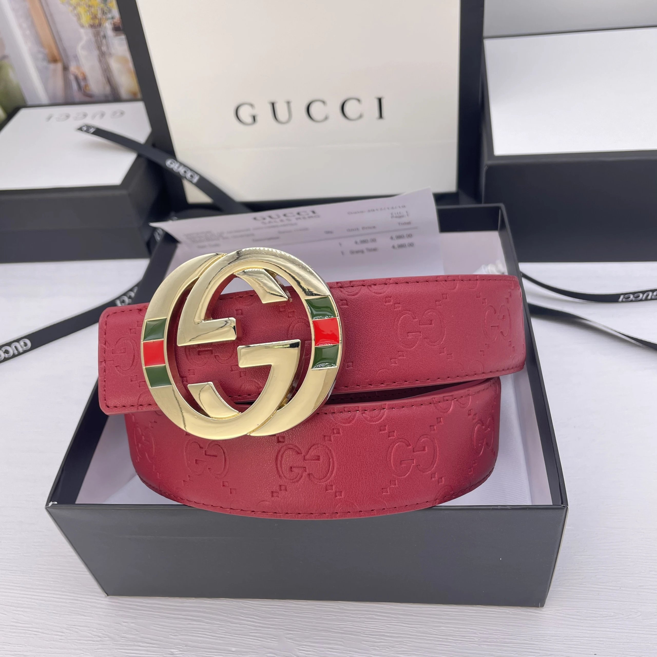 Gucci Belts GG Monogram Belt with Double G Buckle — 17