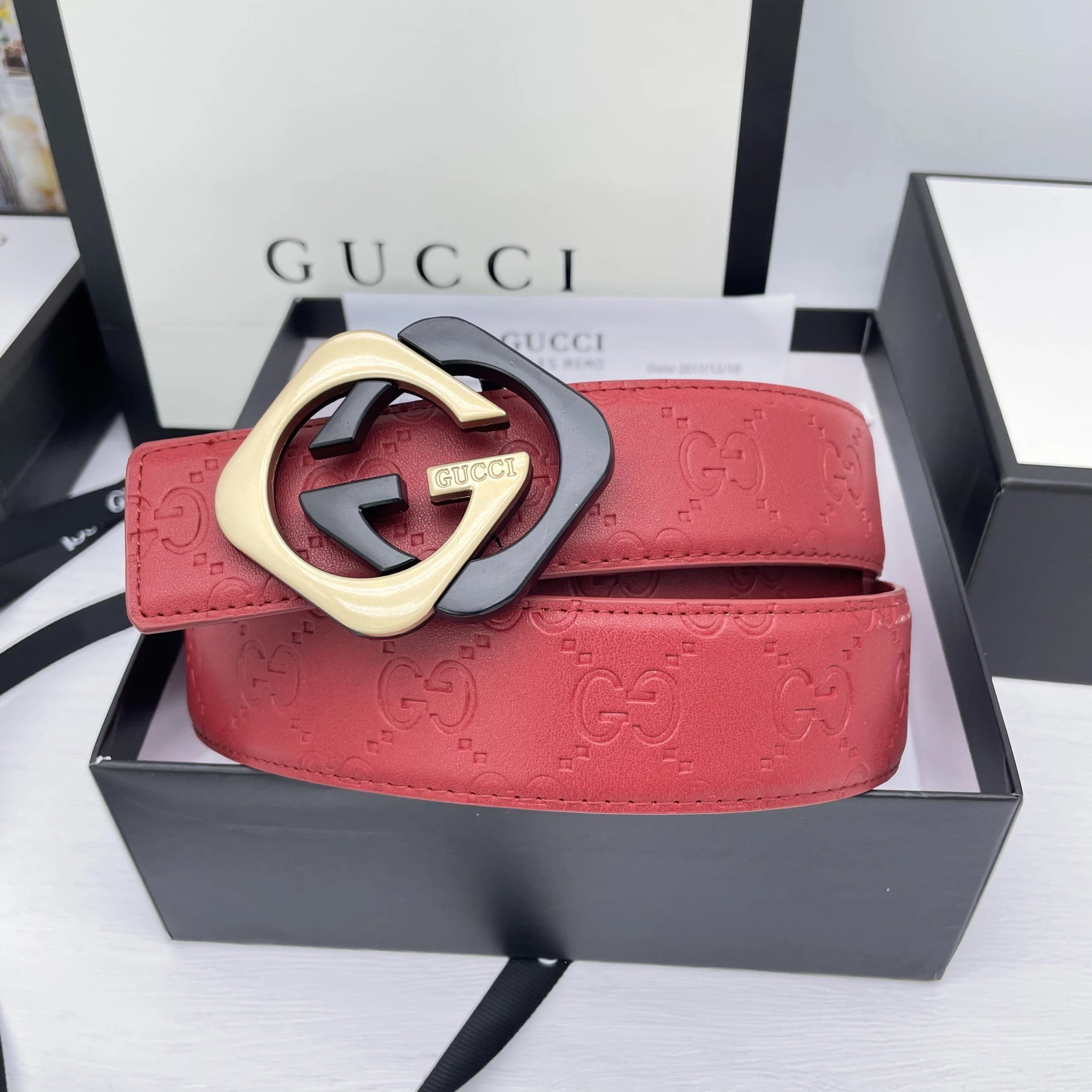 Gucci Belts GG Monogram Belt with Double G Buckle — 16