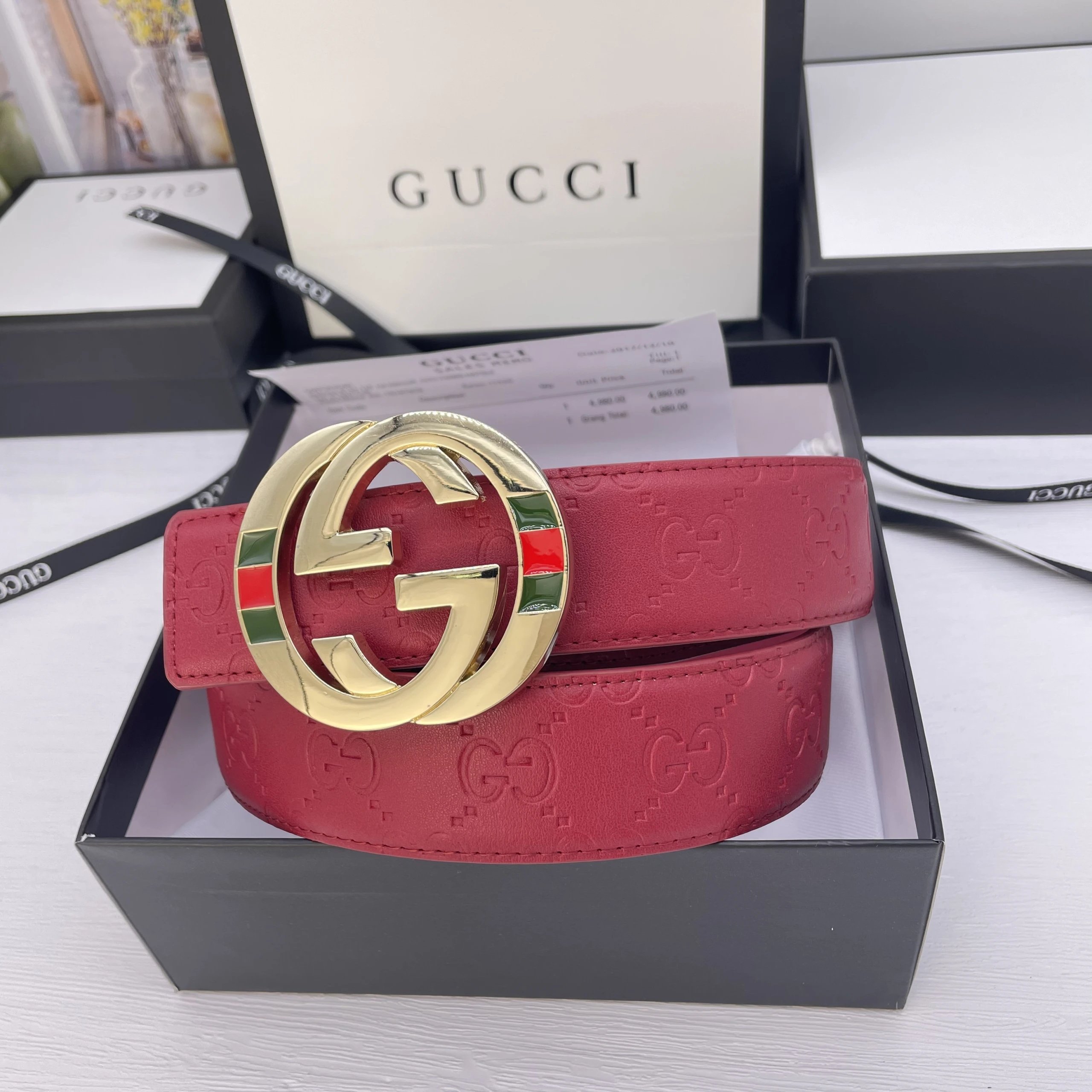 Gucci Belts GG Monogram Belt with Double G Buckle — 15