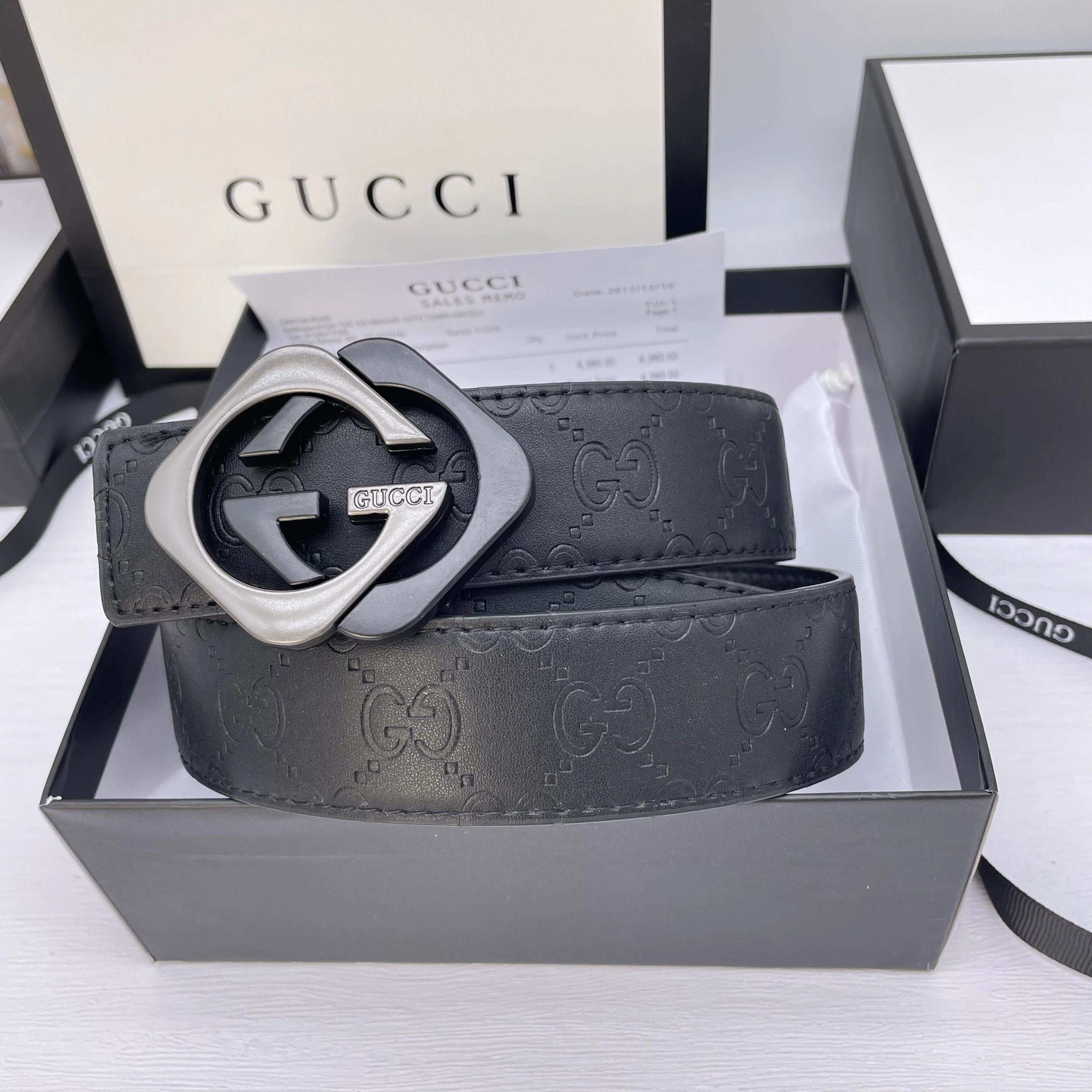 Gucci Belts GG Monogram Belt with Double G Buckle — 35