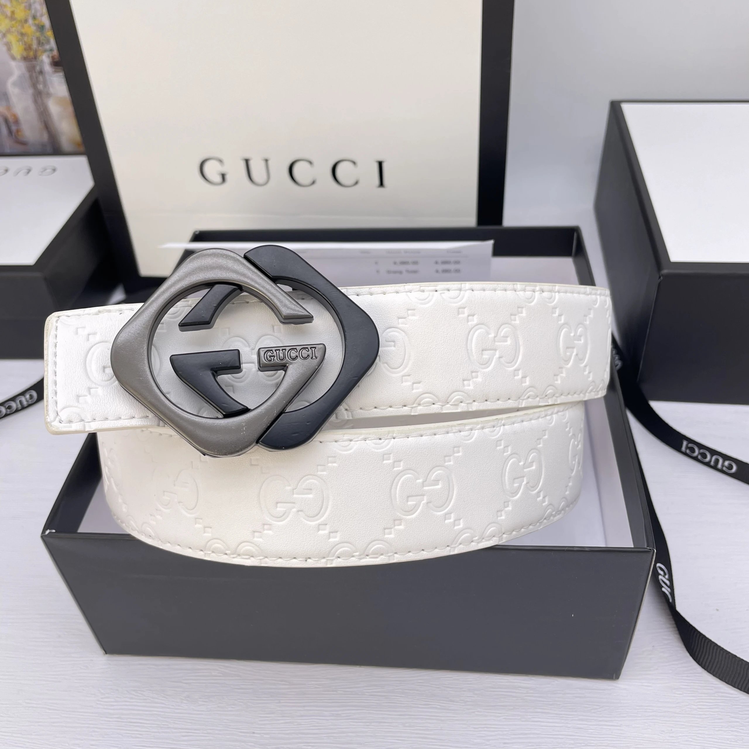 Gucci Belts GG Monogram Belt with Double G Buckle — 38