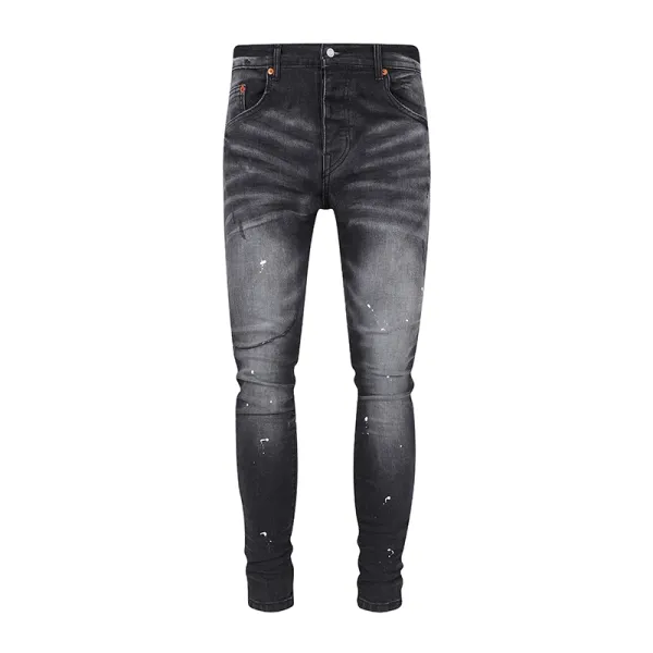 Purple Paint Splatter Distressed Slim Fit Jeans - 12