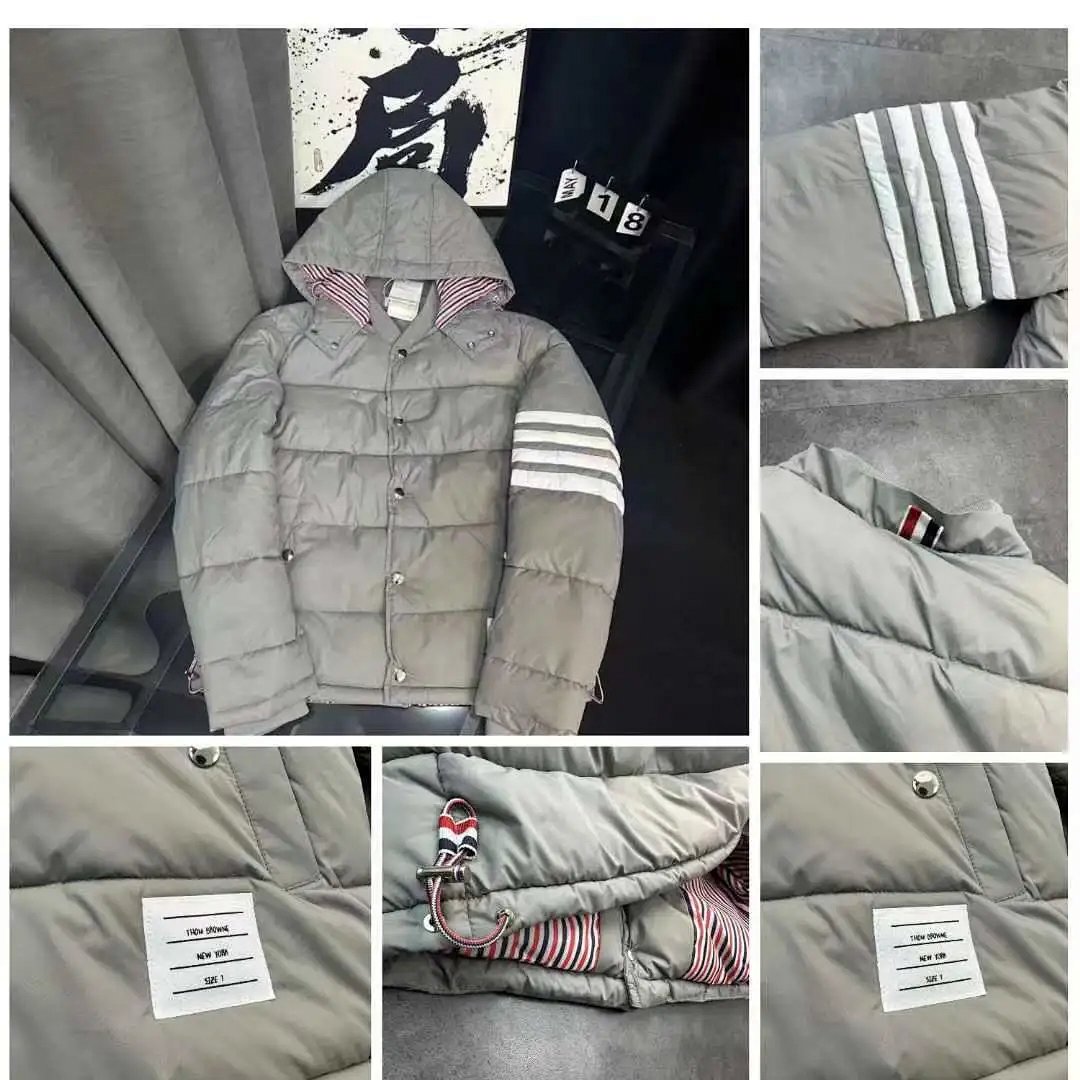 Thom Browne 4-Bar Stripe Hooded Down Jacket Gray product detail 14 in Litbuy spreadsheet finds