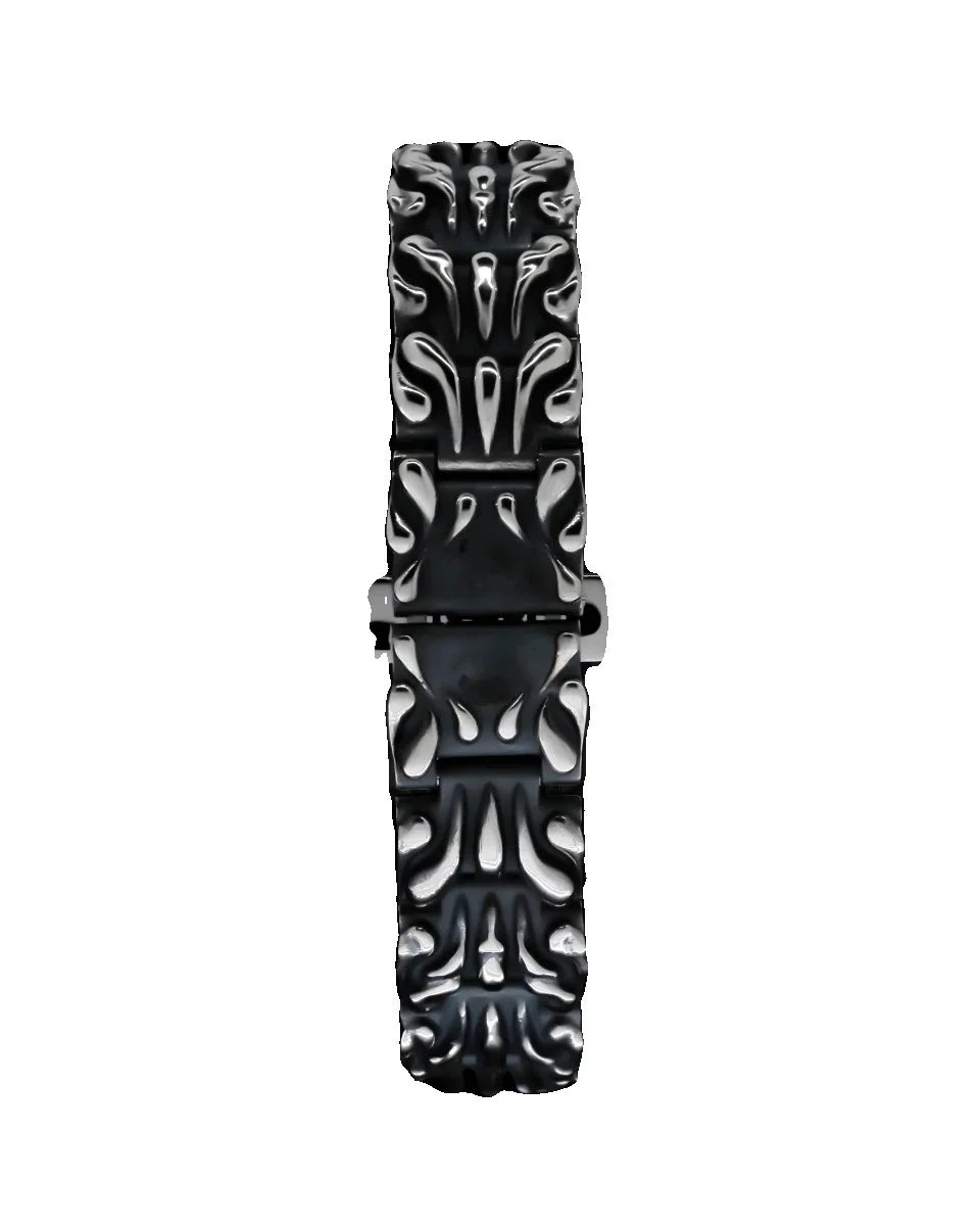 Unbranded Watches Sculpted flame bezel watch with patterned metal bracelet and date window image 5