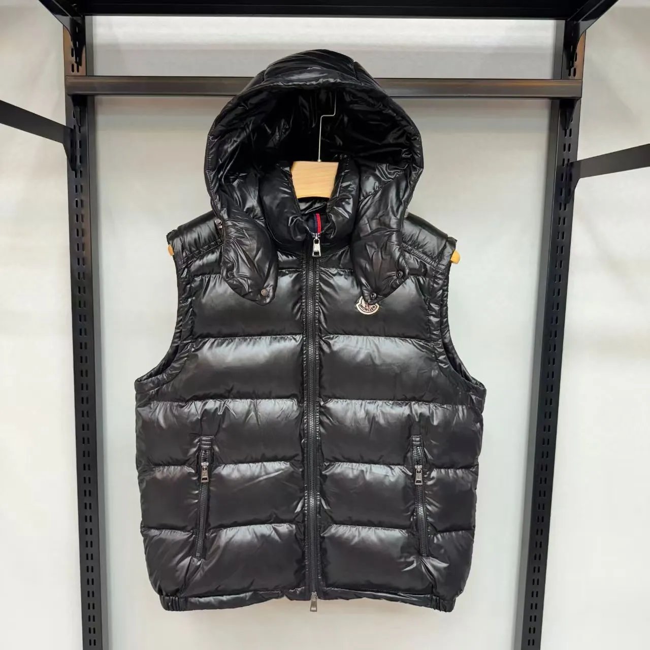 Down cotton vest, men's and women's hooded camisole, thick and warm, stand up collar, shiny surface, worn externally
