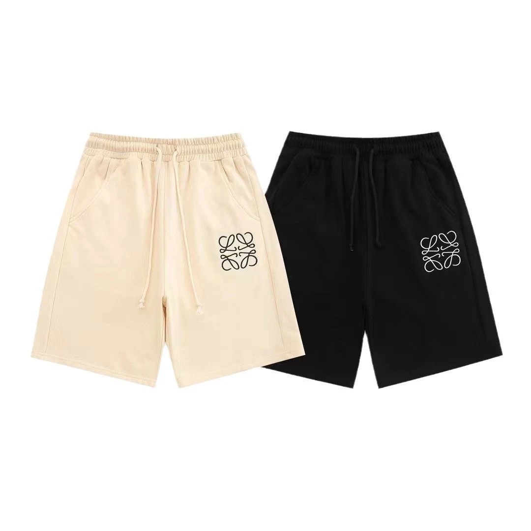 Loewe Anagram Beige Black Logo Embroidered Drawstring Shorts