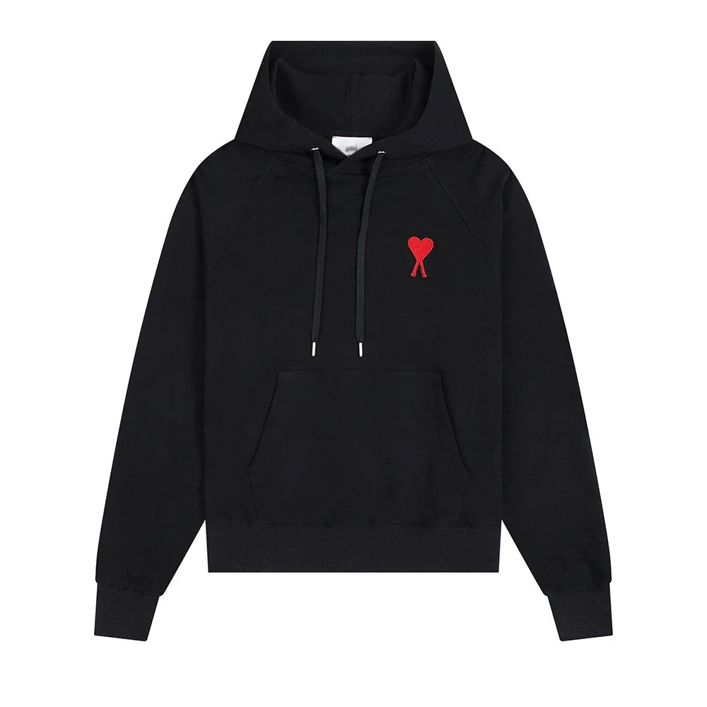 Sweatshirt autumn and winter new long-sleeved hooded unisex small love flat embroidered hoodie