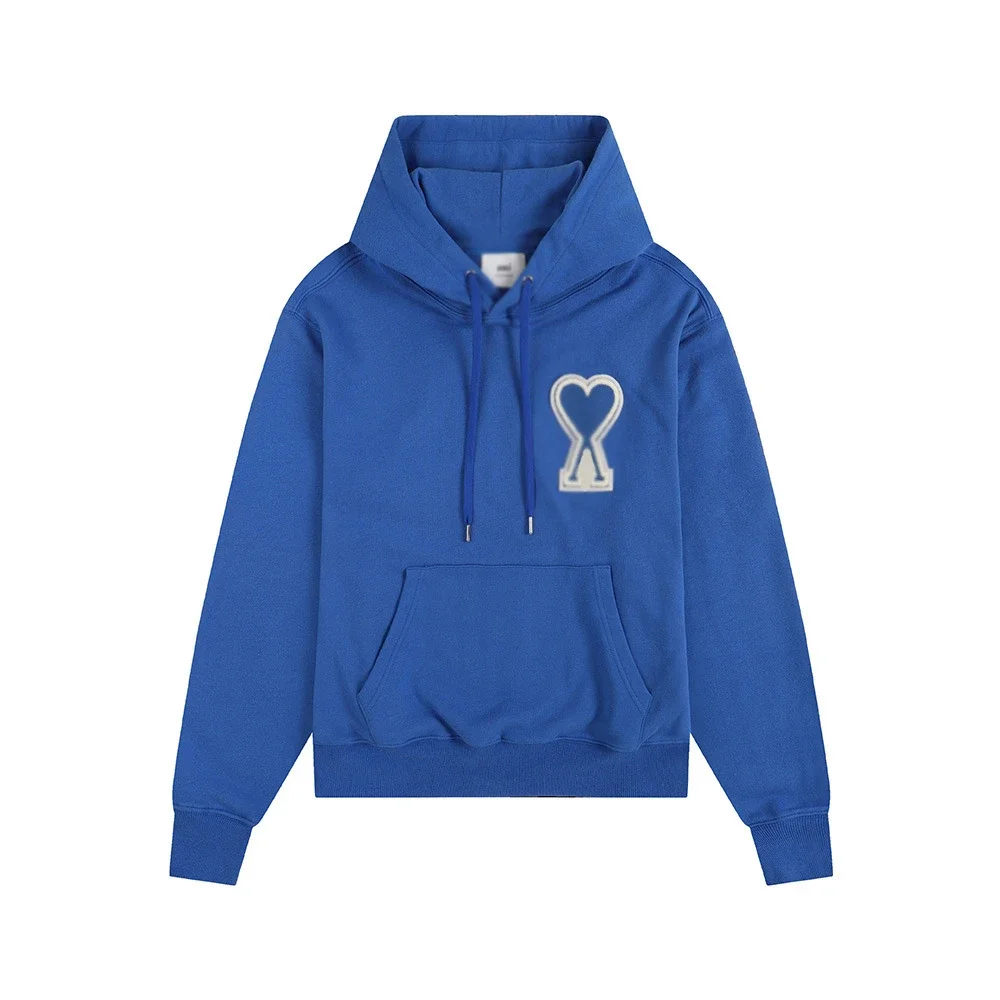 Sweatshirt autumn and winter new long-sleeved hooded unisex small love flat embroidered hoodie