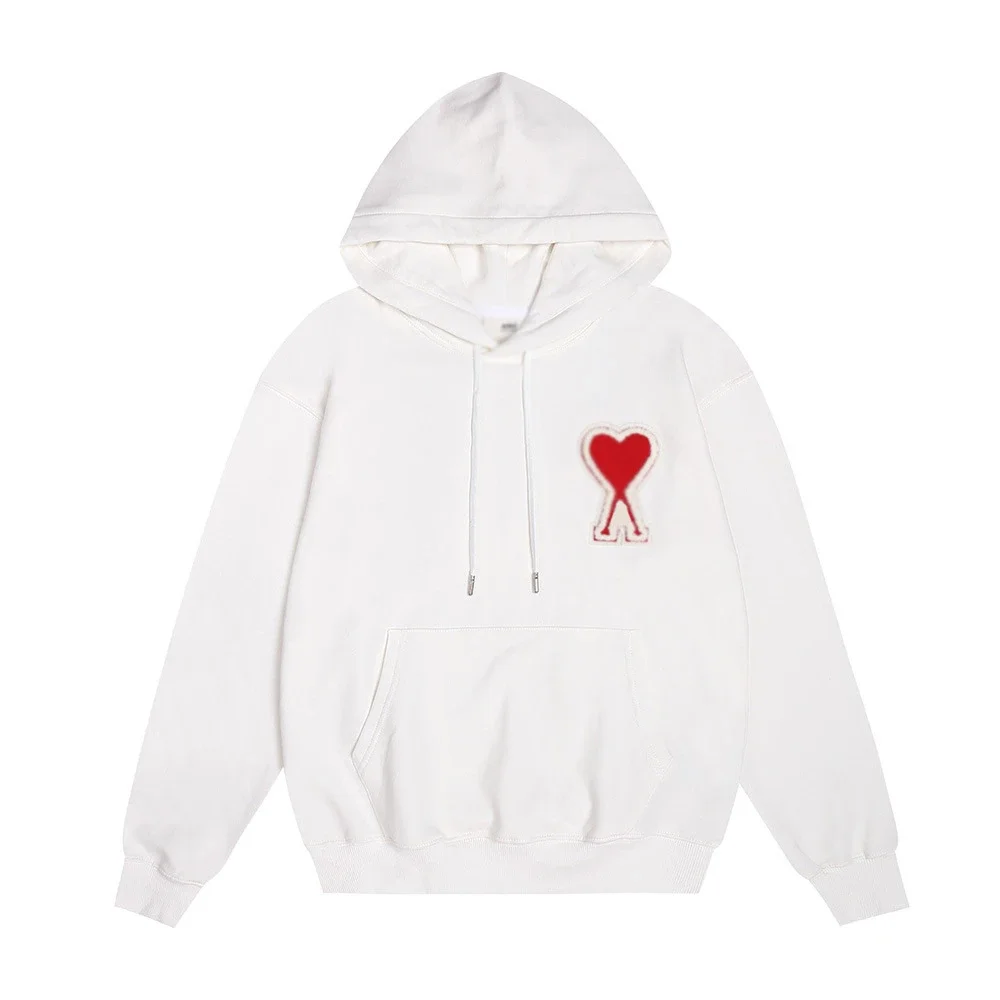 Sweatshirt autumn and winter new long-sleeved hooded unisex small love flat embroidered hoodie