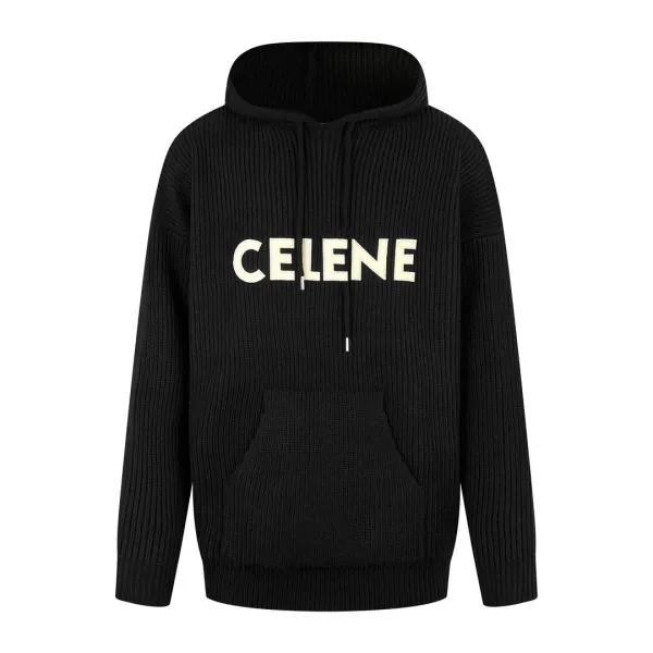 Celine Logo Knit Hoodie Black - 5