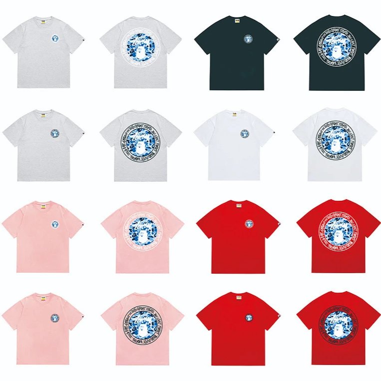 Stüssy x BAPE Graphic Ape Head Pink T-Shirt, Camouflage Back Logo, Unisex Streetwear 1