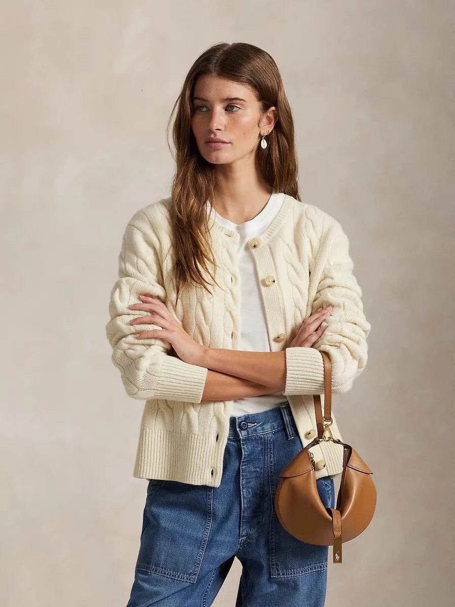 Cable Knit Embroidered Wool Cardigan photo 4